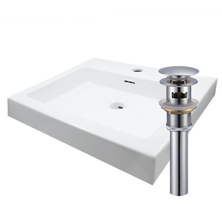 Novatto Rectangular White Porcelain Sink with Pre Set Fauce Hole and Chrome Pop-up Drain NP-01317CH